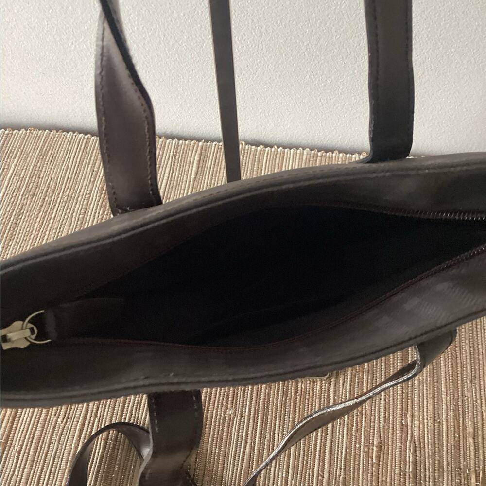 Burberry Dark Brown Check—Nylon Leather Strap Tote Bag Designer Purse - Picture 6 of 8